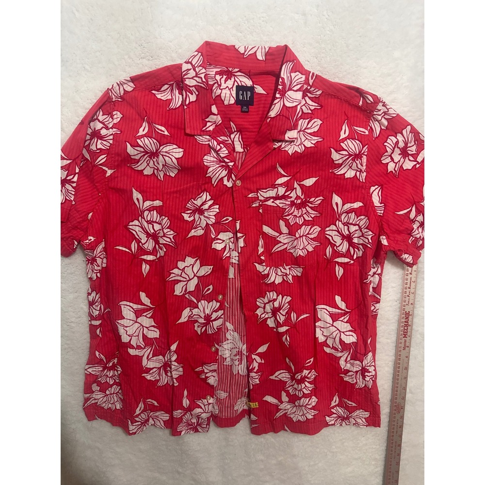 GAP XXL Mens Floral Button‎ Up Shirt Short Sleeve Red White Tropical